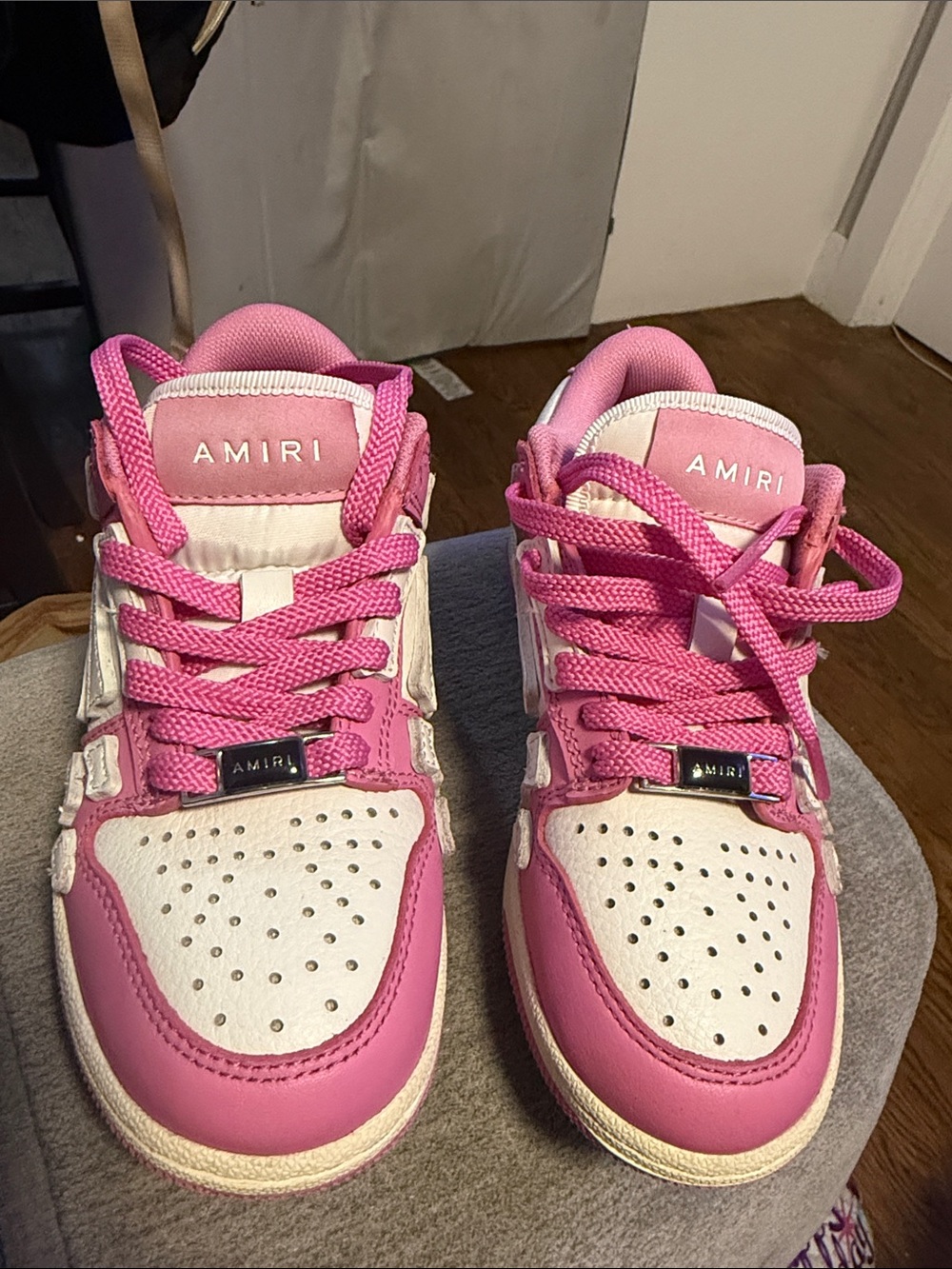 AMIRI Pink and White Kids Low-Top Sneakers